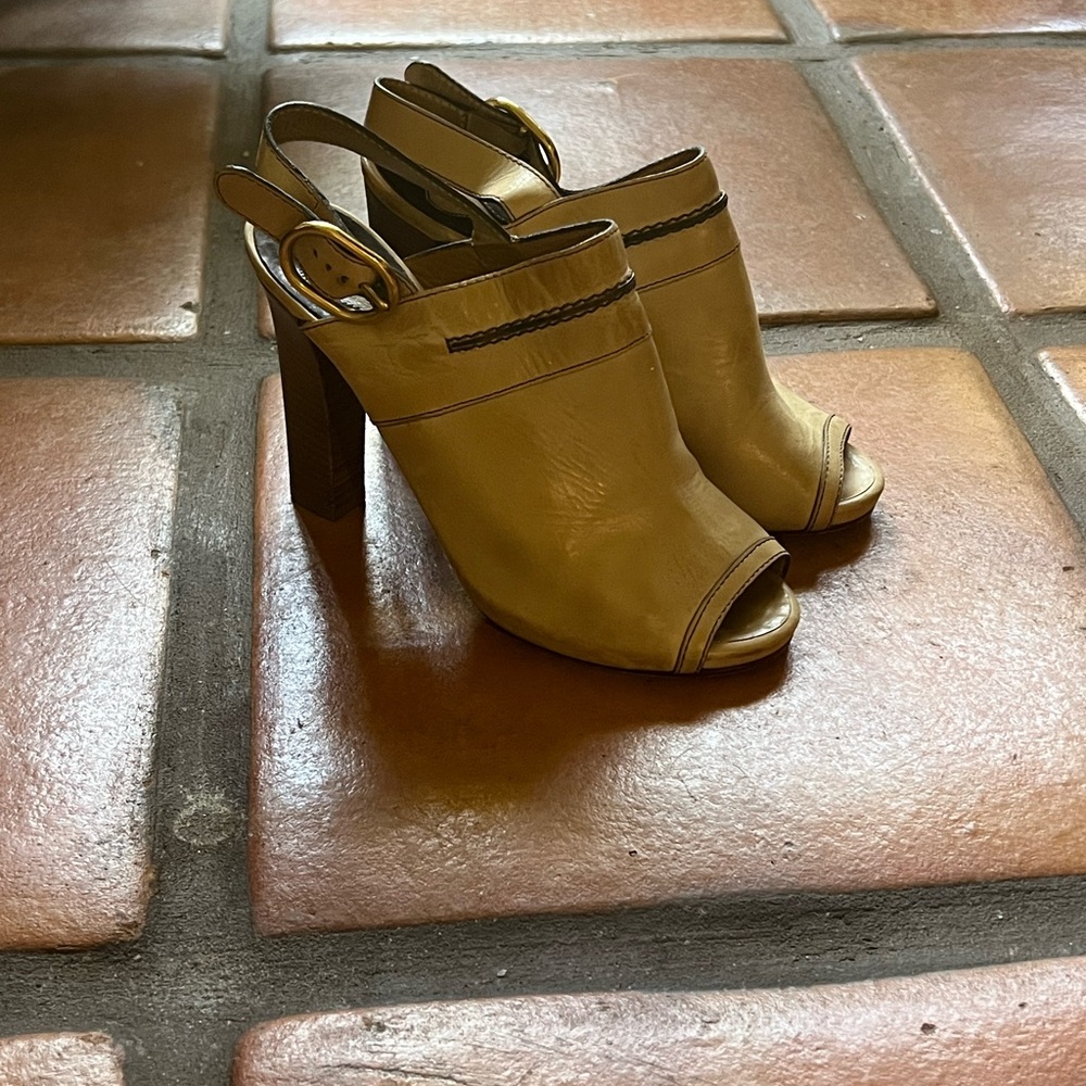 Chloe Tan Peep-Toe Slingback Heels